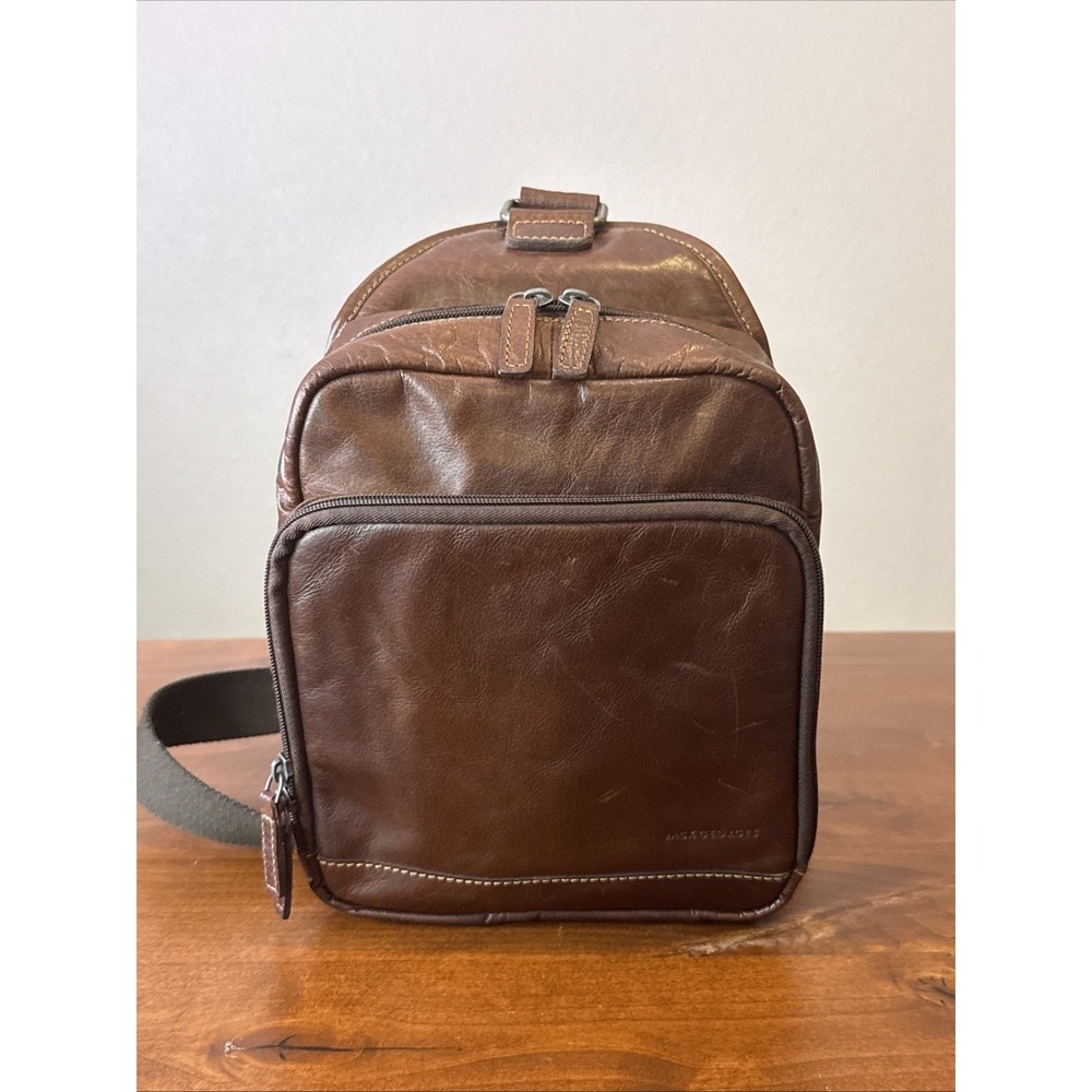Jack Georges Voyager Sling Bag Brown Pockets Adjustable Strap Zipper